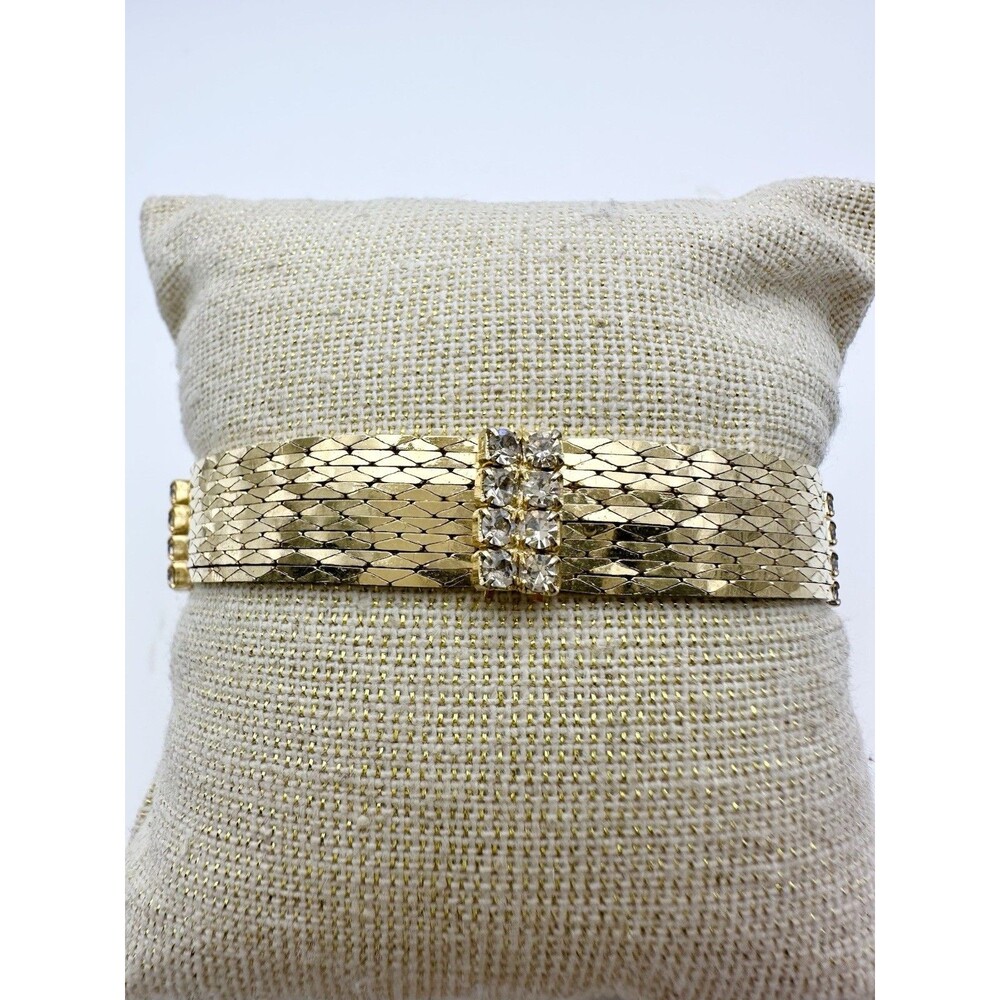 Vintage Gold Tone Multistrand Rhinestone Chain Bracelet 7”
